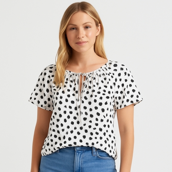 SimpleFun Dalmatian Print Blouse XL Black White Dot Animal Print Y2K Preppy - Picture 1 of 7